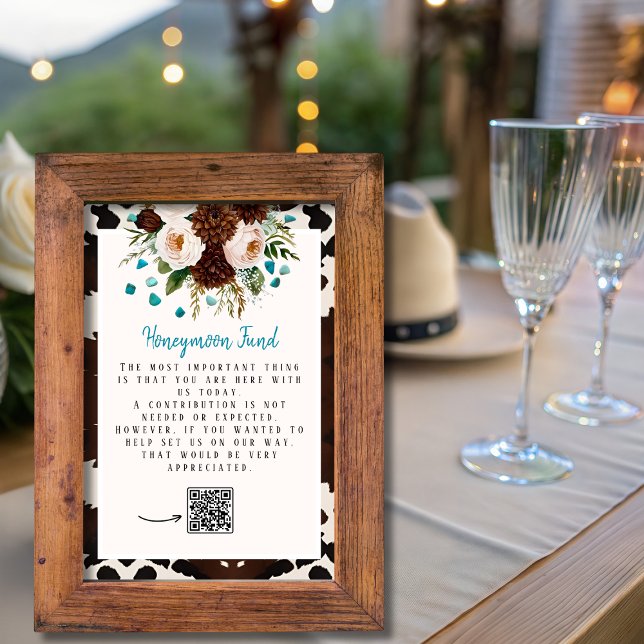 Invitación Signo del fondo de luna de miel turquesa Western W (Western Wildflowers Turquoise Honeymoon Fund sign)