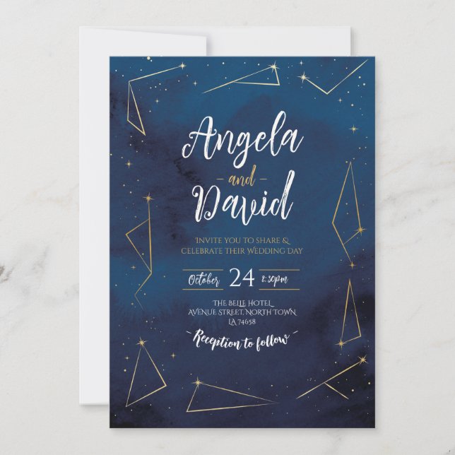 Invitación Signo estrella boda Constellation Navy Gold (Anverso)