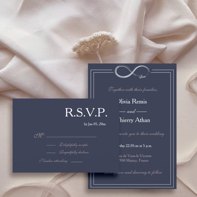 Invitación Signo infinito de boda azul marino rosa rosa RSVP (Subido por el creador)