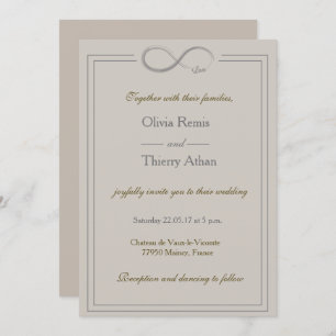 Invitación Signo infinito tipo único boda gris dorado