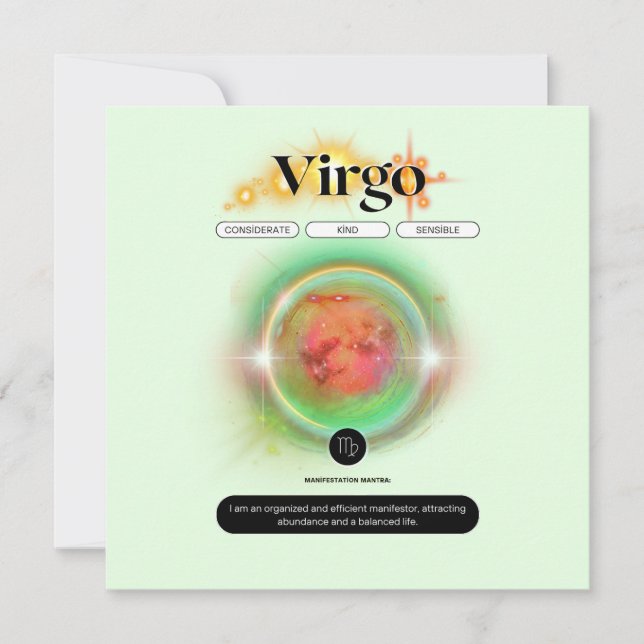 Invitación Signo Zodíaco Moderno Virgo Comilla Elemento Tierr (Anverso)
