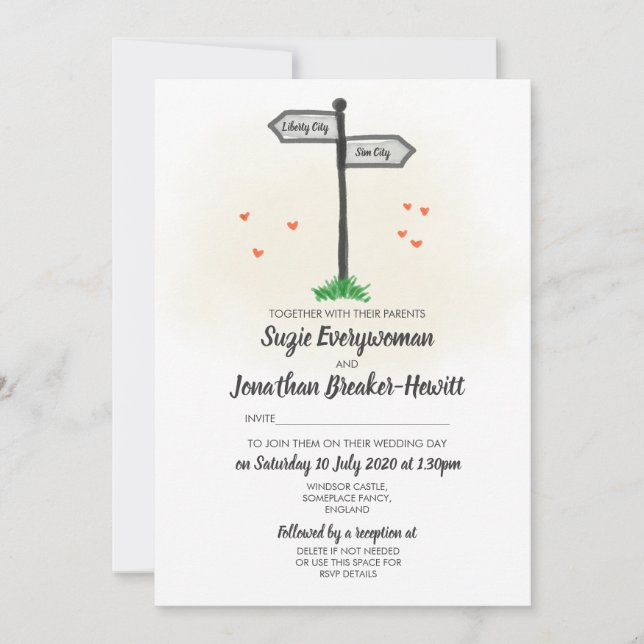Invitación Signposters Hometown Boda (Anverso)