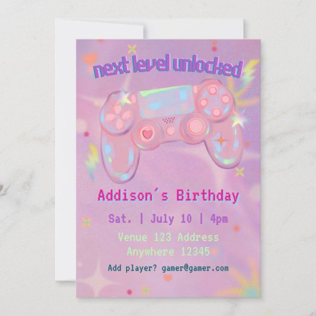 Invitación Siguiente Nivel Desbloqueado, Cumpleaños de Jugado (Anverso)