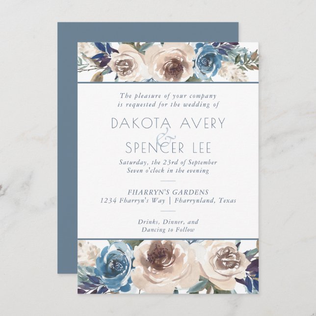 Invitación Silencio Floral Garland | Boda de patrón de Pastel (Anverso / Reverso)