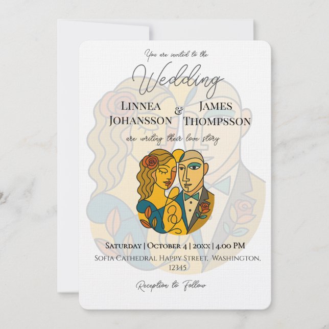 Invitación Silhouette artística Destino Boda de Arte Moderno (Anverso)
