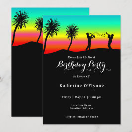 Invitación Silhouette Birthday, músicos tropicales del atarde