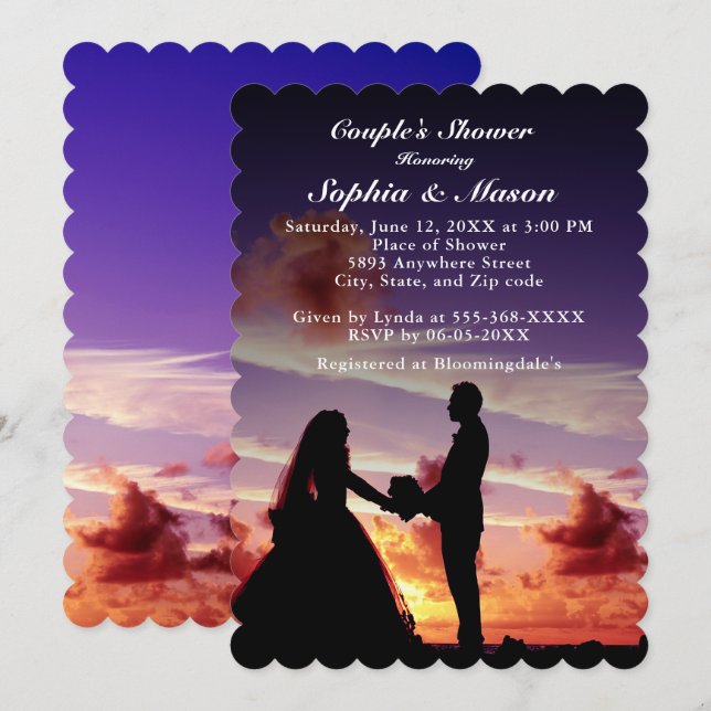 Invitación Silhouette Bride y Groom Sunset Couples Ducha (Anverso / Reverso)
