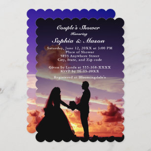 Invitación Silhouette Bride y Groom Sunset Couples Ducha