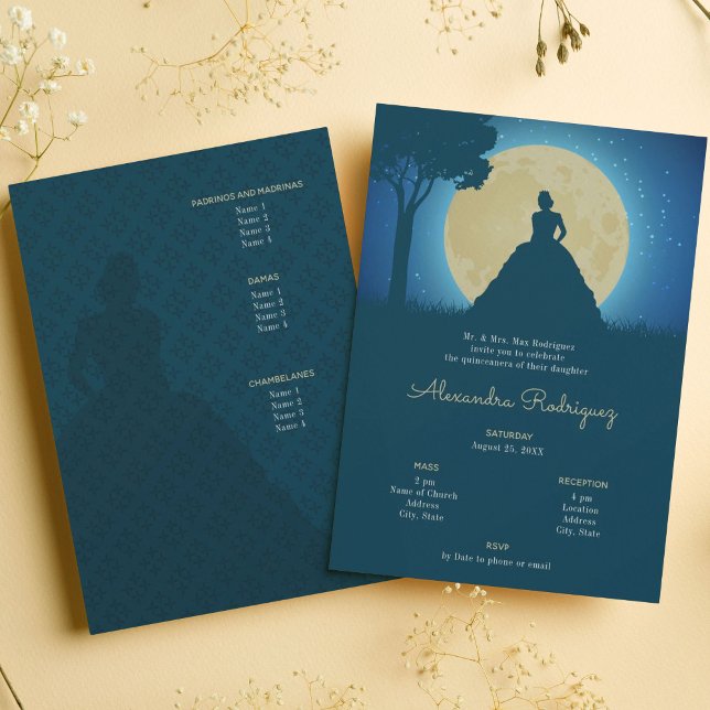 Invitación Silhouette coronada con Moon Quinceanera (Subido por el creador)