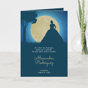 Invitación Silhouette coronada con Moon Quinceanera