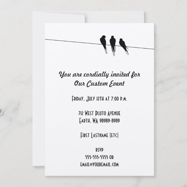 Invitación Silhouette de Blackbirds en el cable (Anverso)