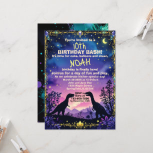 Invitación Silhouette de dino con tema de dinosaurios nocturn