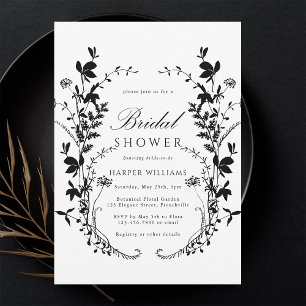 Invitación Silhouette de Flores Silvestres Negra y Blanca Duc