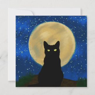 Invitación Silhouette de Halloween Black Cat Moonlit