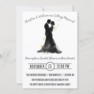 Invitación Silhouette de Novia y Goom, ducha de novia monocro