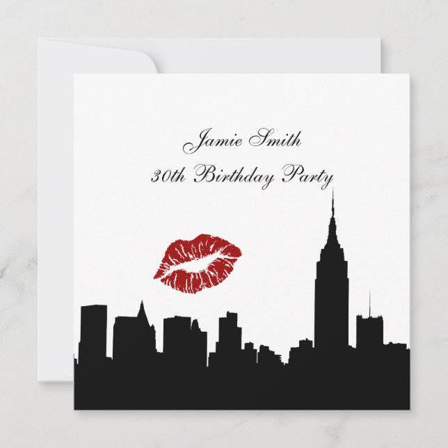 Invitación Silhouette de Skyline de NYC, Kiss ESB #1 BW Birda (Anverso)