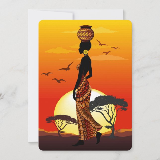 Invitación Silhouette de una bella mujer africana sobre los S (Anverso)