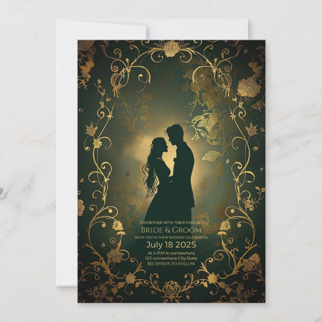 Invitación Silhouette de una pareja enamorada (Anverso)