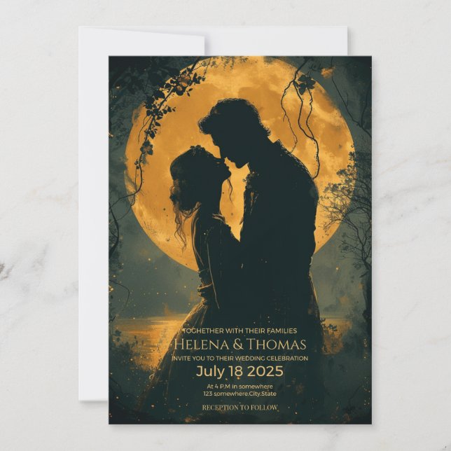 Invitación Silhouette de una pareja romántica (Anverso)