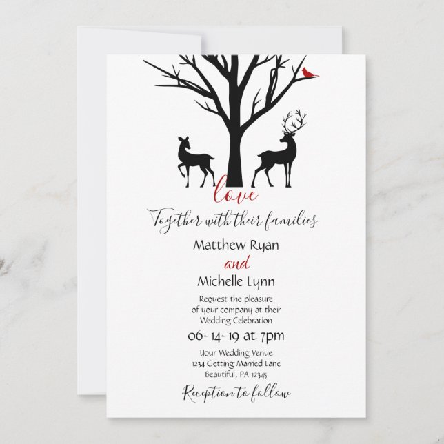 Invitación Silhouette Deer Couple Winter Love Boda (Anverso)