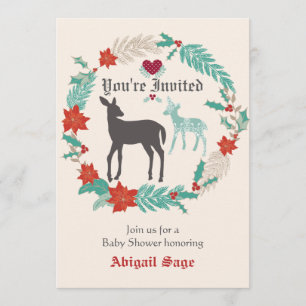 Invitación Silhouette Deer Folk Art Winter Baby Shower