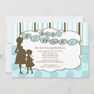 Invitación Silhouette Mamá Baby Shower bebé Blue Brown