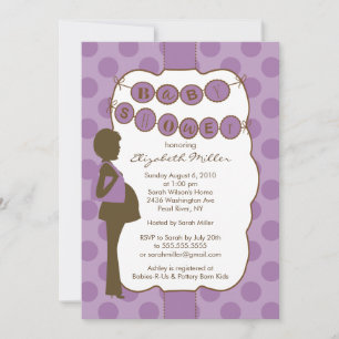Invitación Silhouette Mamá Baby Shower Chica Purple Brown