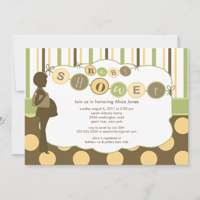 Invitación Silhouette Mamá Baby Shower Chico o Chica Brown (Anverso)