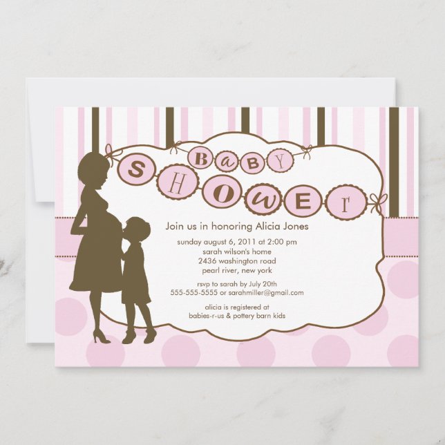 Invitación Silhouette Mom Baby Shower Baby Girl Pink (Anverso)
