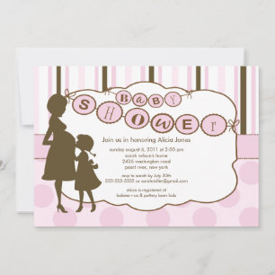 Invitación Silhouette Mom Baby Shower Baby Girl Rosa