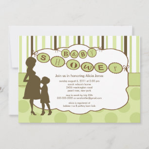 Invitación Silhouette Mom Baby Shower Género Neutral Verde