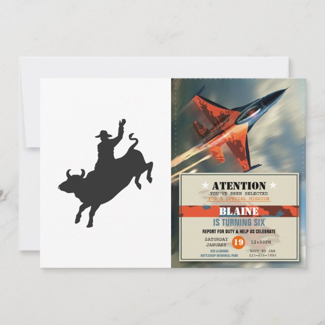 Invitación Silhouette Rodeo Bull Ride (Anverso)