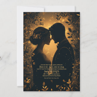 Invitación Silhouette romántica con fondo de oro elegante