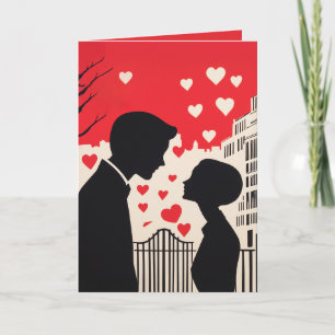 Invitación Silhouette romántica Pareja Corazones de paisajes 