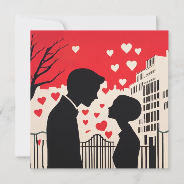 Invitación Silhouette romántica Pareja Corazones de paisajes  (Anverso)