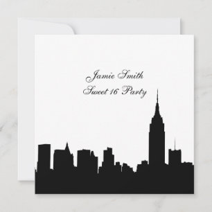 Invitación Silhouette Skyline NYC, ESB #1 BW Sweet 16 SQ