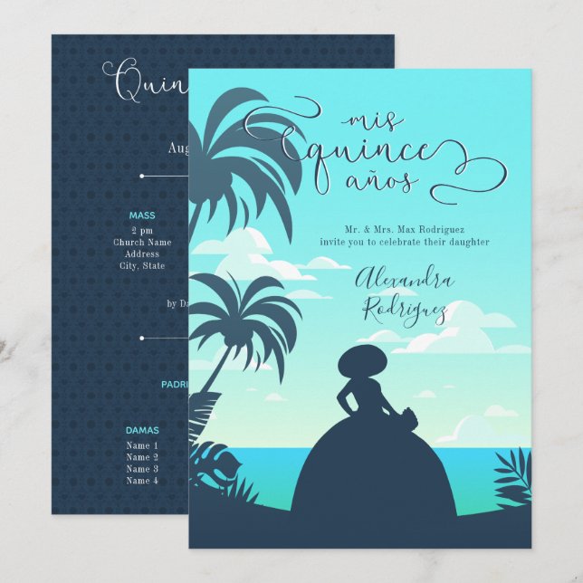 Invitación Silhouette Tropical Charro Quinceanera (Anverso / Reverso)