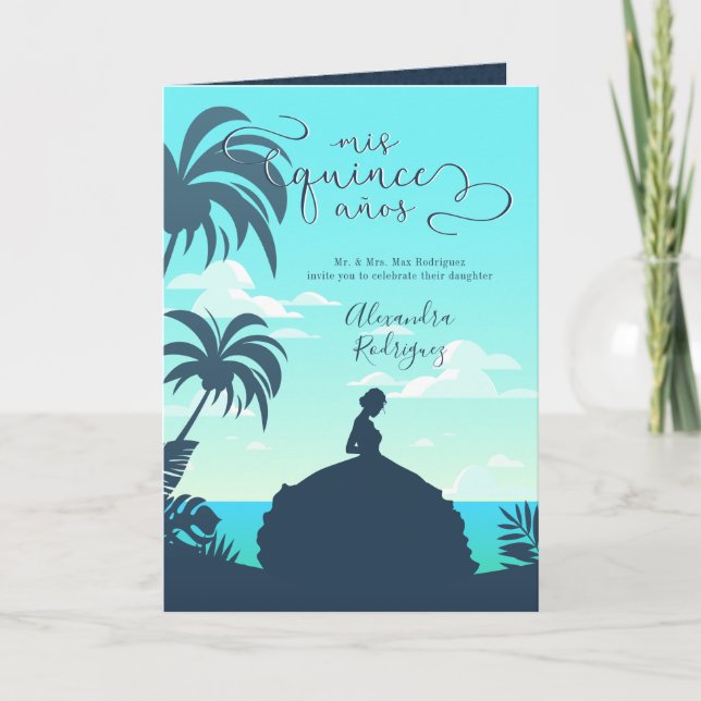 Invitación Silhouette Tropical Quinceanera (Anverso)