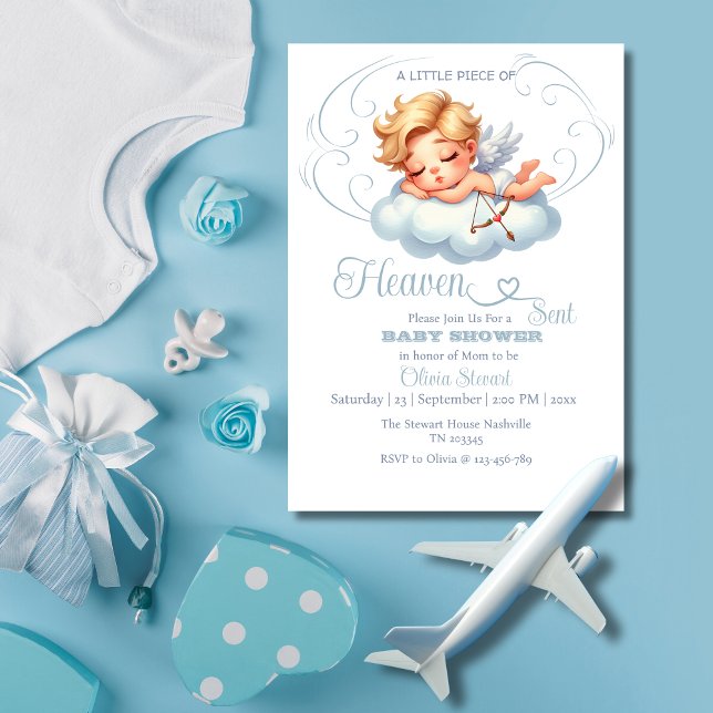 Invitación Silhouettes azul angélico Heaven Sent Baby Shower (Subido por el creador)
