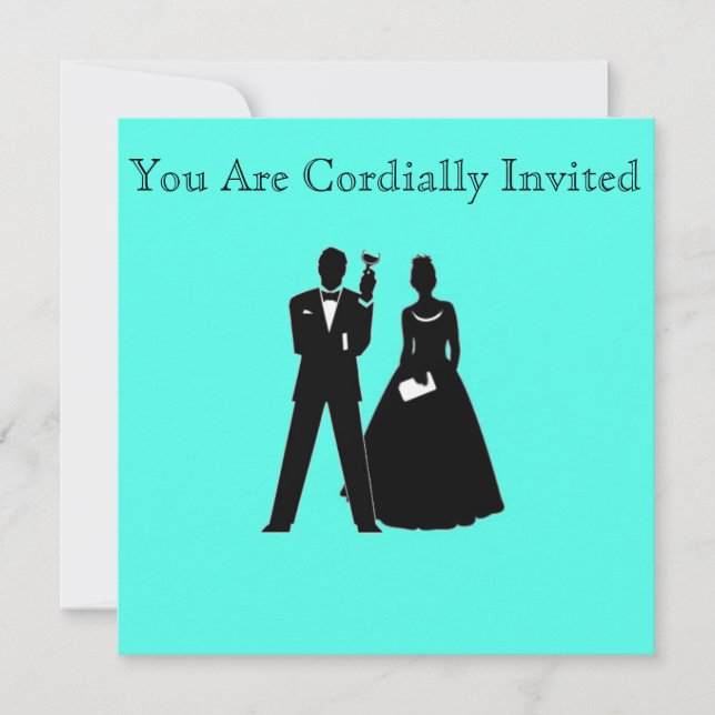 Invitación Silhouettes de novia y de Groom en azul (Anverso)