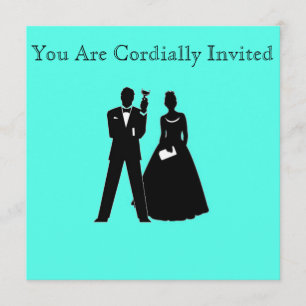 Invitación Silhouettes de novia y de Groom en azul