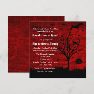 Invitación Silhouettes espeluznante Halloween Rojo Grungy