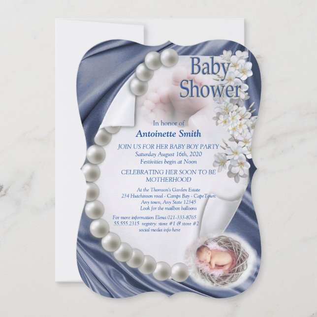 Invitación Silky Blue Pearl Baby Shower (Anverso)