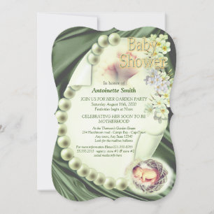 Invitación Silky GREEN Pearl Baby Shower