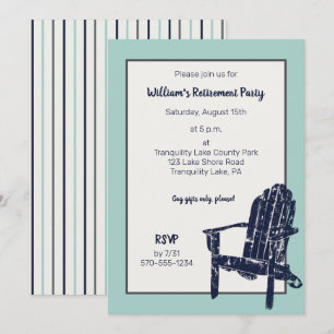 Invitación Silla Adirondack Azul Marino Fiesta de Jubilación 