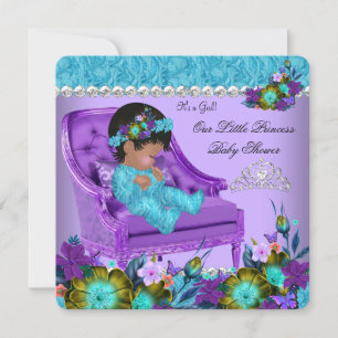 Invitación Silla azul teal morado para baby shower de princes