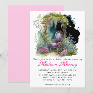 Invitación Silla de jardín floral azul púrpura chic Bridal Sh