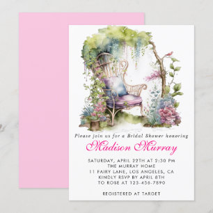 Invitación Silla de jardín floral azul púrpura chic Invitació