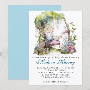 Invitación Silla de jardín floral azul y púrpura chic Invitac