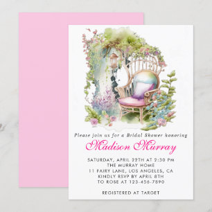 Invitación Silla de jardín floral rosa chic para despedida de